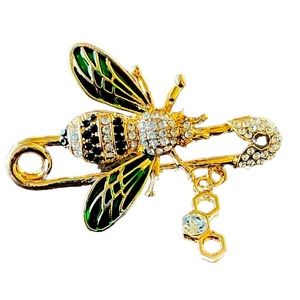 Stylist Bee Enamel and Rhinestone Brooch
